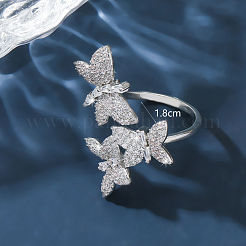 Brass Micro Pave Cubic Zirconia Cuff Rings for Women&nbsp;FS-WGE5C54-01