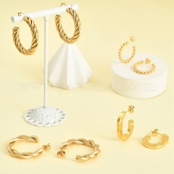 4 Pairs 4 Style 304 Stainless Steel Twist Rope & Oval & Ball Beaded C-shape Stud Earrings&nbsp;EJEW-TZ0001-01