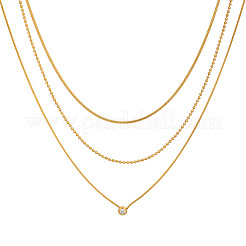 European 304 Stainless Steel Clear Cubic Zirconia Flat Round Pendant 3 Layer Necklaces for Women&nbsp;OW9189