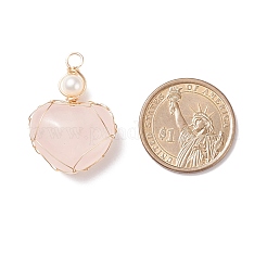 Natural Rose Quartz & Freshwater Pearl Pendants&nbsp;PALLOY-JF01661-01
