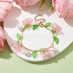 Acrylic Flower & Glass Pearl Charm Bracelets&nbsp;BJEW-JB10054-02