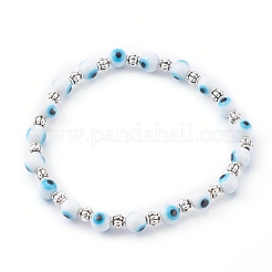 Handmade Round Evil Eye Lampwork Beaded Stretch Bracelets&nbsp;BJEW-JB05974