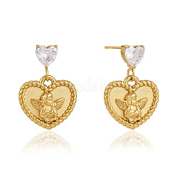 304 Stainless Steel Pave Clear Cubic Zirconia Stud Dangle Earrings&nbsp;WG47F59-01