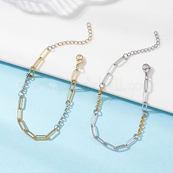 2Pcs 304 Stainless Steel Paperclip & Curb Chain Bracelets for Women&nbsp;BJEW-JB12748