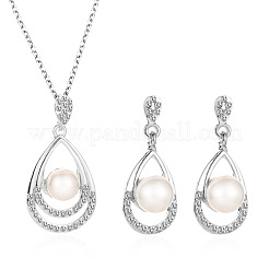 Teardrop Alloy Crystal Rhinestone Stud Dangle Earrings & Pendant Necklaces Sets&nbsp;WGE0910-02