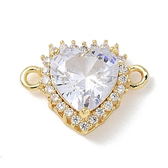 Brass Micro Pave Cubic Zirconia with Glass Heart Links Connector Charms&nbsp;KK-L268-017G