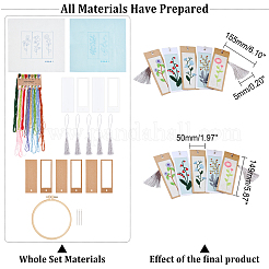 DIY Flower Pattern Paper Bookmark Embroidery Making Kits&nbsp;DIY-WH0304-311