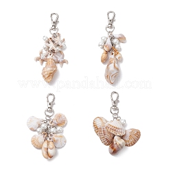 4Pcs 4 Styles Acrylic Starfish Conch Shell & Glass Pearl Pendant Decoration&nbsp;HJEW-JM03877