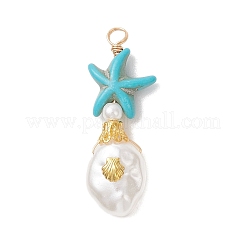 Dyed Synthetic Turquoise & ABS Plastic Imitation Pearl Pendants&nbsp;PALLOY-JF04856