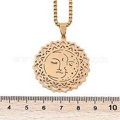 201 Stainless Steel Hollow Moon Star Flower Pendant Necklaces for Women&nbsp;NJEW-K283-35G