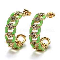 Brass Micro Pave Clear Cubic Zirconia Half Hoop Earrings&nbsp;EJEW-B004-02G