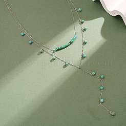 925 Sterling Silver & Synthetic Turquoise Round Ball Tassel Y Necklaces&nbsp;SE-CBA9BBC-17P
