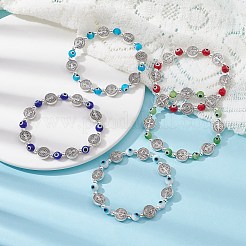 Evil Eye Lampwork & Alloy Beaded Stretch Bracelet&nbsp;BJEW-JB09671