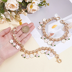 2Pcs Alloy Pink and White Enamel Flower Tassel Bag Decorative Chains&nbsp;AJEW-BBC0001-05