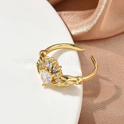 Brass Micro Pave Cubic Zirconia Cuff Open Rings&nbsp;RJEW-C163-04G