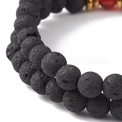 2Pcs 2 Style Synthetic Lava Rock & Natural Red Agate Carnelian(Dyed & Heated) & Tiger Eye Beaded Stretch Bracelets Set&nbsp;BJEW-JB08698