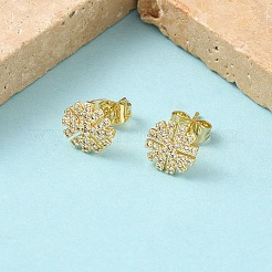Snowflake Brass Micro Pave Clear Cubic Zirconia Stud Earrings&nbsp;EJEW-Z144-06G