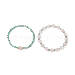 2Pcs Natural Green Aventurine & Rose Quartz Round Beaded Stretch Bracelets for Women&nbsp;BJEW-JB11926