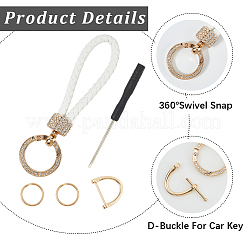 2Pcs PU Leather and Alloy Rhinestone Braided Keychain&nbsp;KEYC-CL0001-15B