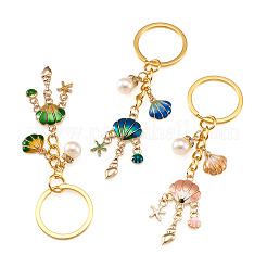 3Pcs Shell Shape Brass & Alloy & Enamel & ABS Plastic Imitation Pearl Pendants&nbsp;KEYC-TADJ00009