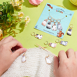 10Pcs 5 Style Cat Alloy Enamel Pendant Locking Stitch Markers&nbsp;HJEW-AB00138