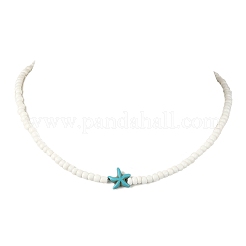 3Pcs 3 Colors Dyed Synthetic Turquoise Starfish & Glass Seed Beaded Necklaces&nbsp;NJEW-JN05330