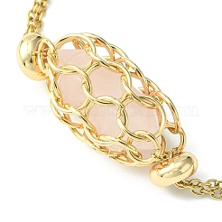 Natural Rose Quartz Bullet Link Bracelet&nbsp;BJEW-JB09563-04
