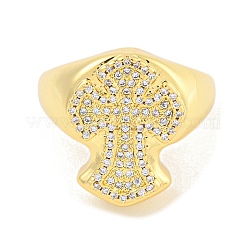 Rack Plating Cross Brass Micro Pave Clear Cubic Zirconia Cuff Finger Rings for Women&nbsp;RJEW-C103-14G