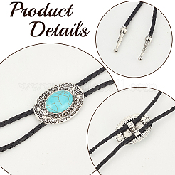 1Pc Alloy & Synthetic Turquoise Oval Pendant Black PU Leather Cord Boho Tie Lariat Necklaces&nbsp;NJEW-GF0001-23