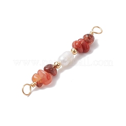 Natural Mixed Stone Chip & Natural Cultured Freshwater Pearl Rice Beaded Connector Charms&nbsp;PALLOY-JF03707
