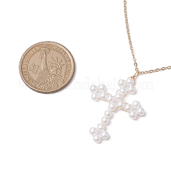 Cross Fleury Acrylic Imitation Pearl Pendant Necklaces&nbsp;NJEW-JN04985