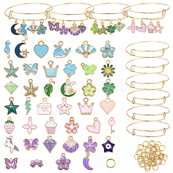 4 Sets 4 Styles DIY Alloy Enamel Charms & Adjustable Iron Expandable Bangle Making Kits&nbsp;DIY-YW0013-13
