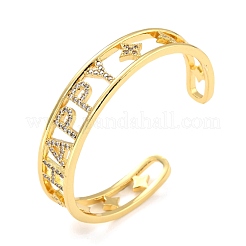 Happy Star Hollow Out Cubic Zirconia Cuff Bangle&nbsp;BJEW-I298-17G