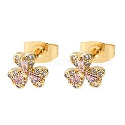 Brass Micro Pave Cubic Zirconia Flower Stud Earrings&nbsp;EJEW-K267-34G