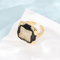 Brass Micro Pave Cubic Zirconia Cuff Open Rings&nbsp;CU-CBAB3AD-13G