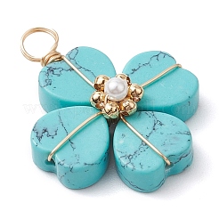 Synthetic Turquoise Clover Pendants&nbsp;PALLOY-JF03180-03