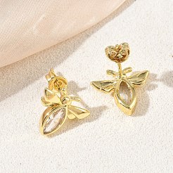 Brass Pave Single Cubic Zirconia Stud Earrings&nbsp;KK-CBA98BA-19G