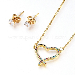 Brass Cubic Zirconia Pendant Necklaces & Stud Earrings Jeweley Sets&nbsp;SJEW-L154-12
