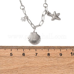 Shell Shape & Starfish 304 Stainless Steel Rhinestone Pendant Necklaces for Women&nbsp;LS-NJEW-M107-02P