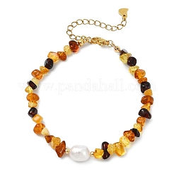Natural Amber Chips Beaded Stretch Bracelets for Women&nbsp;BJEW-JB13716