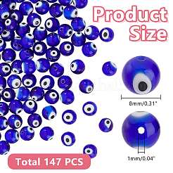 3 Strands Handmade Evil Eye Lampwork Round Bead Strands&nbsp;LAMP-HY0001-13A
