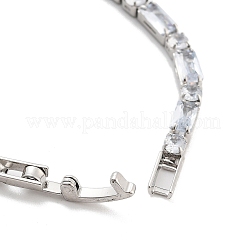 Brass Pave Clear Cubic Zirconia Rectangle & Flat Round Link Bracelets&nbsp;BJEW-B094-02A
