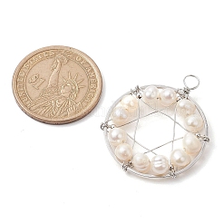 Natural Cultured Freshwater Pearl Round Beaded Ring Pendants&nbsp;PALLOY-JF02617-02