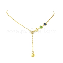 Adjustable Heart Handmade Brass Glass Link Chain Lariat Necklaces for Women&nbsp;NJEW-JN06457