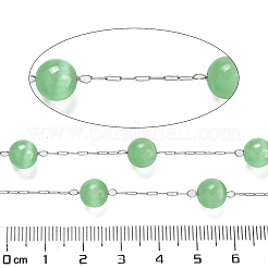 304 Stainless Steel with Glass Cat Eye Link Chains&nbsp;CHS-G038-08P-01