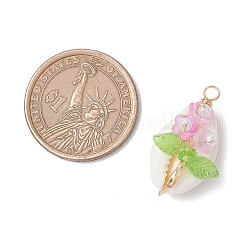 Natural Cowrie Shell Copper Wire Wrapped Flower Pendants&nbsp;PALLOY-JF03833