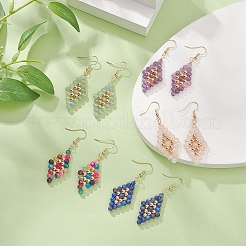Natural Mixed Gemstone Beaded Rhombus Dangle Earrings&nbsp;EJEW-JE05264