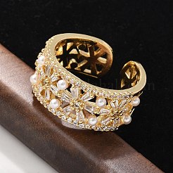 Brass Micro Pave Clear Cubic Zirconia Cuff Rings&nbsp;RJEW-C120-22G