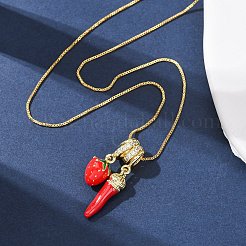 Brass Micro Pave Clear Cubic Zirconia with Enamel Red Pendant Necklaces&nbsp;NJEW-D348-04A-G