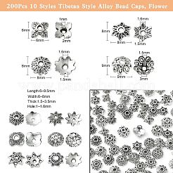 200Pcs 10 Styles Tibetan Style Alloy Bead Caps&nbsp;TIBE-CJ0001-22